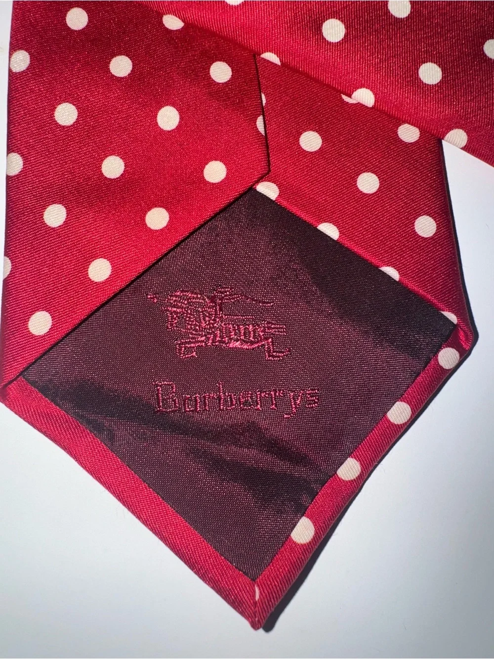Vintage Burberry’s of London Red Polka Dot Necktie Equestrian Knight Logo